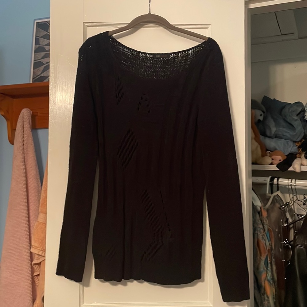 BCBGMaxAzria black pullover with geometric patterns